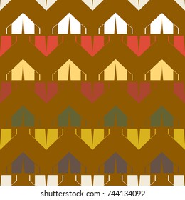 New color seamless pattern with cartoon camping tent.