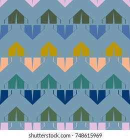 New color seamless pattern with cartoon camping tent.