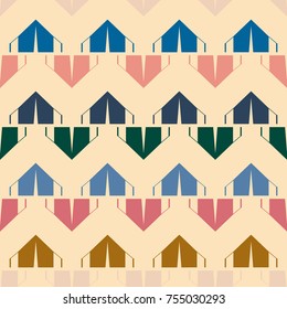 New color seamless pattern with cartoon camping tent.