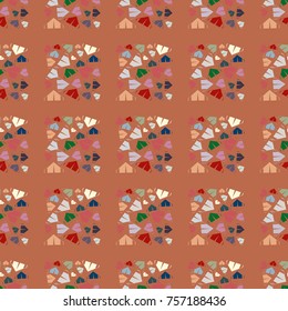 New color seamless pattern with cartoon camping tent.