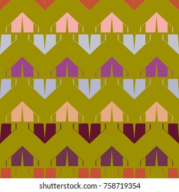 New color seamless pattern with cartoon camping tent.