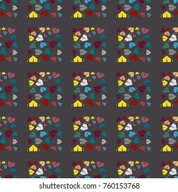 New color seamless pattern with cartoon camping tent.
