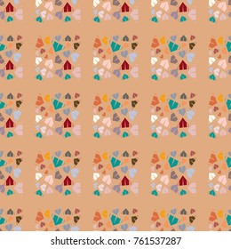 New color seamless pattern with cartoon camping tent.