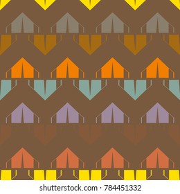 New color seamless pattern with cartoon camping tent.