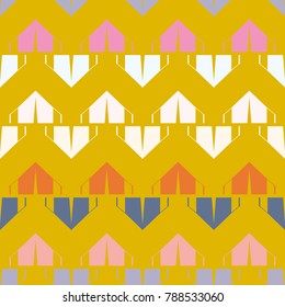 New color seamless pattern with cartoon camping tent.
