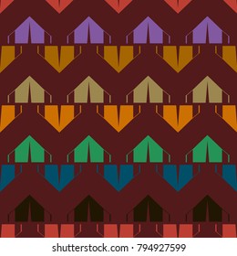 New color seamless pattern with cartoon camping tent.
