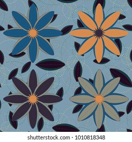 New color seamless pattern with many flower.