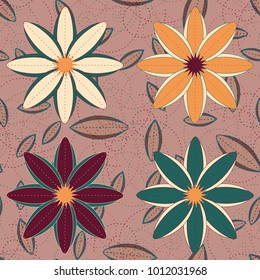 New color seamless pattern with many flower.