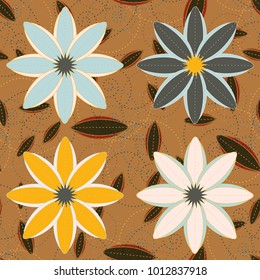New color seamless pattern with many flower.