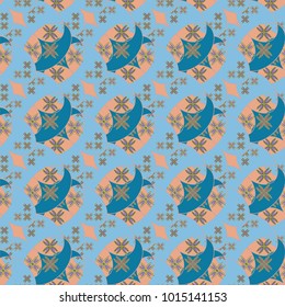 New color seamless pattern with many flower.
