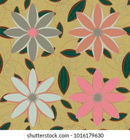 New color seamless pattern with many flower.