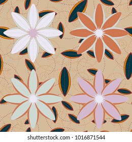 New color seamless pattern with many flower.