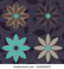 New color seamless pattern with many flower.