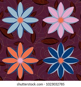 New color seamless pattern with many flower.