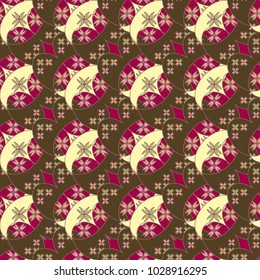 New color seamless pattern with many flowers.