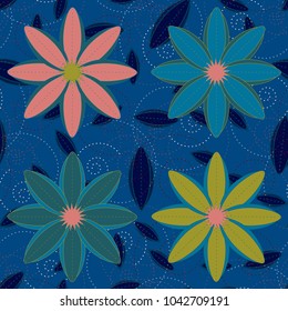 New color seamless pattern with many flower.