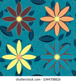 New color seamless pattern with many flower.