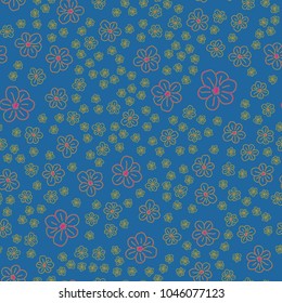New color seamless pattern with many flowers.