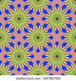New color seamless pattern with many flower.