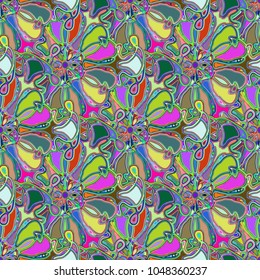 New color seamless pattern with many flower.