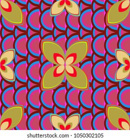 New color seamless pattern with many flower.