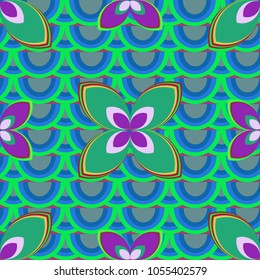 New color seamless pattern with many flower.