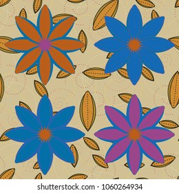 New color seamless pattern with many flower.