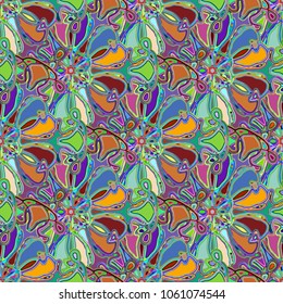 New color seamless pattern with many flower.