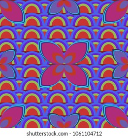 New color seamless pattern with many flower.