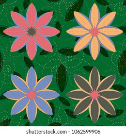 New color seamless pattern with many flower.