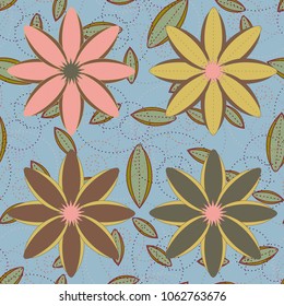 New color seamless pattern with many flower.