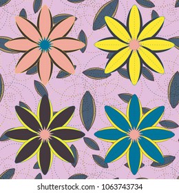 New color seamless pattern with many flower.