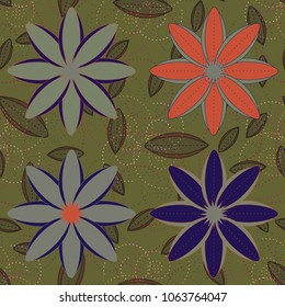 New color seamless pattern with many flower.