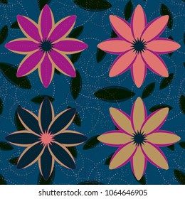New color seamless pattern with many flower.
