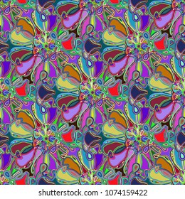 New color seamless pattern with many flower.