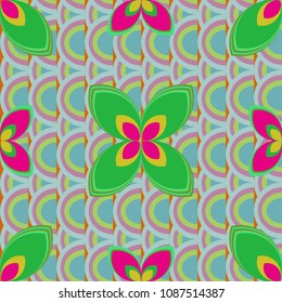 New color seamless pattern with many flower.