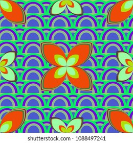 New color seamless pattern with many flower.