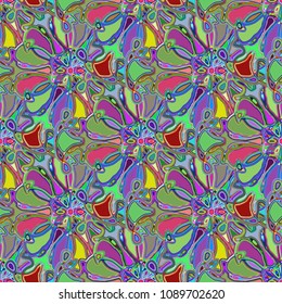 New color seamless pattern with many flower.