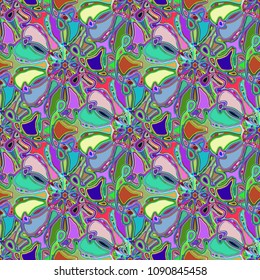 New color seamless pattern with many flower.