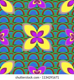 New color seamless pattern with many flower.