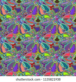 New color seamless pattern with many flower.