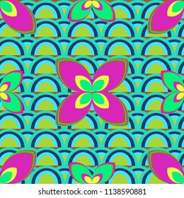 New color seamless pattern with many flower.