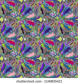 New color seamless pattern with many flower.