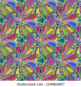 New color seamless pattern with many flower.