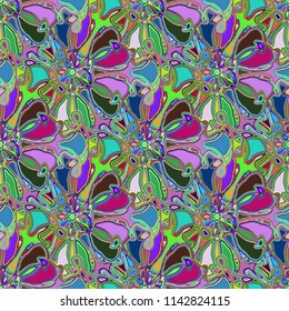 New color seamless pattern with many flower.
