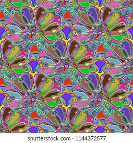 New color seamless pattern with many flower.