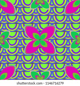 New color seamless pattern with many flower.