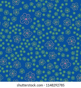 New color seamless pattern with many flower.