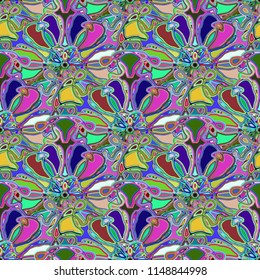 New color seamless pattern with many flower.