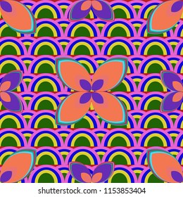 New color seamless pattern with many flower.